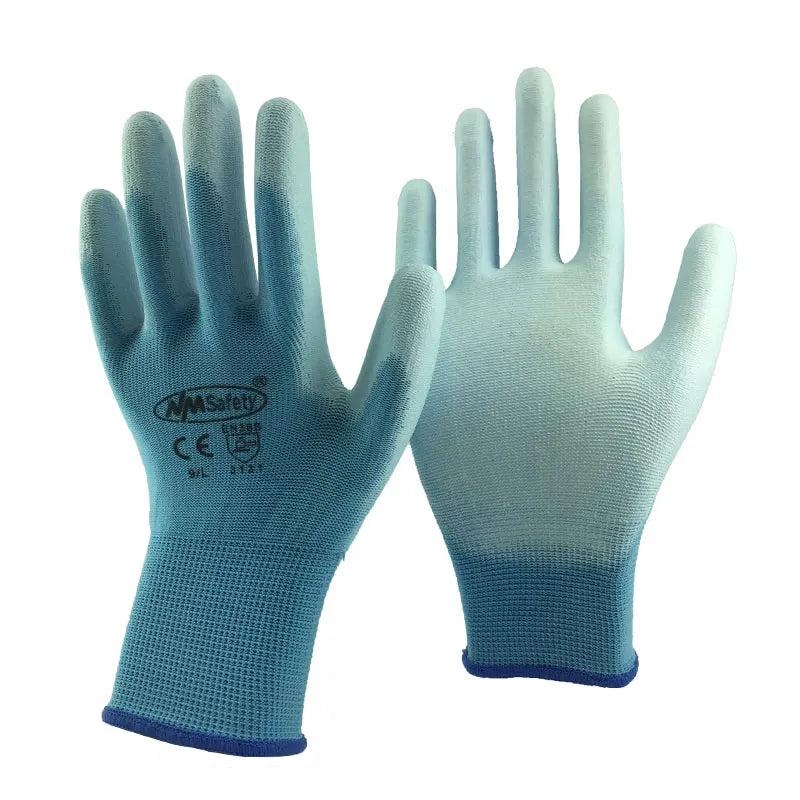 24 Pcs/12 Pairs Black PU Nitrile Industrial Protective Safety Work Glove With Nylon Cotton Knitted Coated Palm Gloves