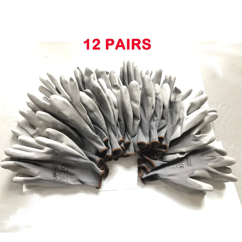 24 Pcs/12 Pairs Black PU Nitrile Industrial Protective Safety Work Glove With Nylon Cotton Knitted Coated Palm Gloves