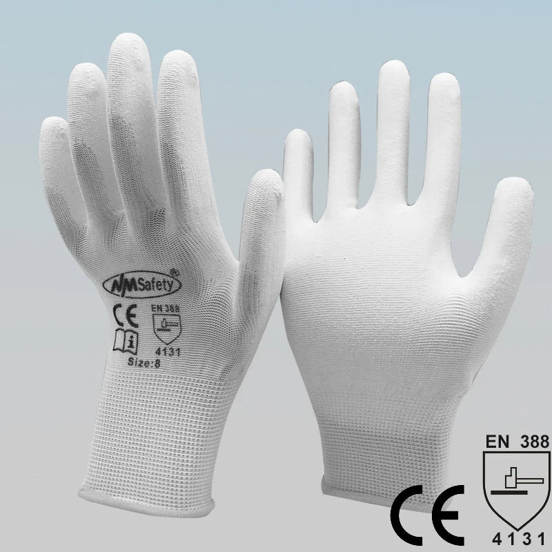 24 Pcs/12 Pairs Black PU Nitrile Industrial Protective Safety Work Glove With Nylon Cotton Knitted Coated Palm Gloves