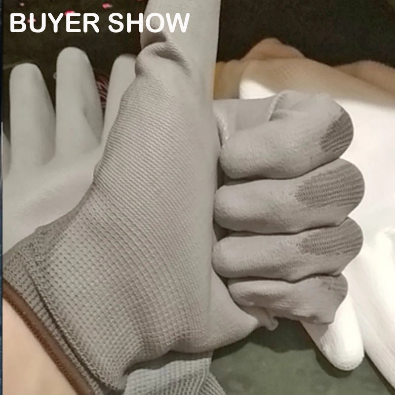 24 Pcs/12 Pairs Black PU Nitrile Industrial Protective Safety Work Glove With Nylon Cotton Knitted Coated Palm Gloves