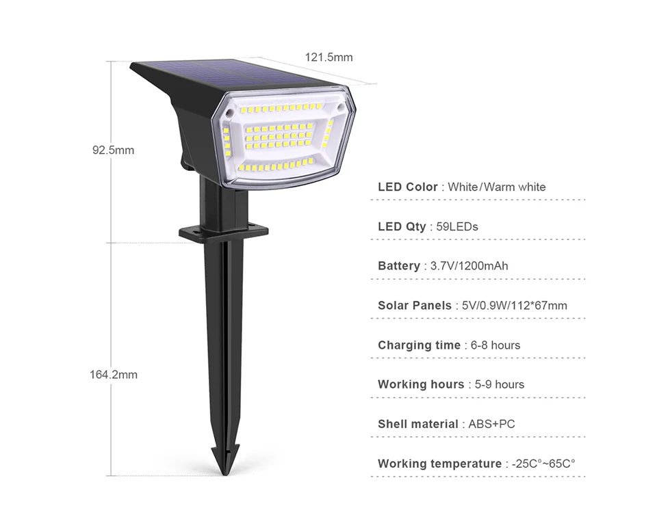 1200mAh Battery Power Outdoor LED Solar Spot Light Waterproof Garden Spotlight For Yard Backyard Lawn Walkway Landscape Decor