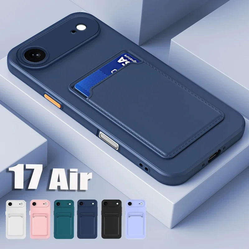 For iPhone 17ProMax 17 17Air Air Pro Max 17Pro 16 16Plus Plus + 16E Card Slot Wallet Bag Cover Luxury Silicone Soft Phone Cases