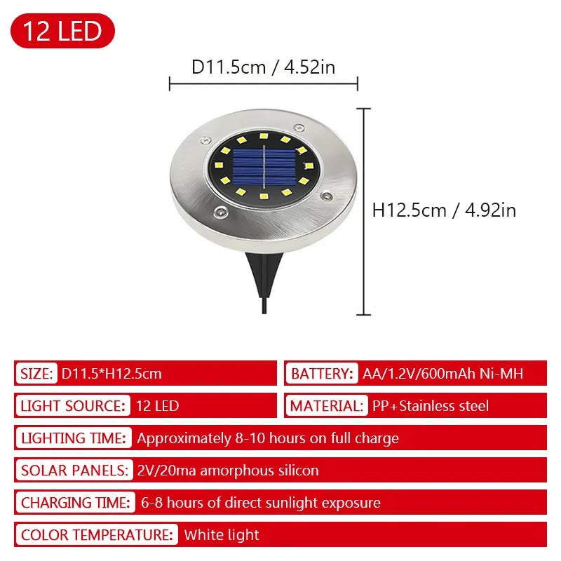 8/20 LED Solar Disc Light Outdoor IP65 Waterproof Underground Light Courtyard Road Deck Lamp Garden Lawn Decorative Spotlight