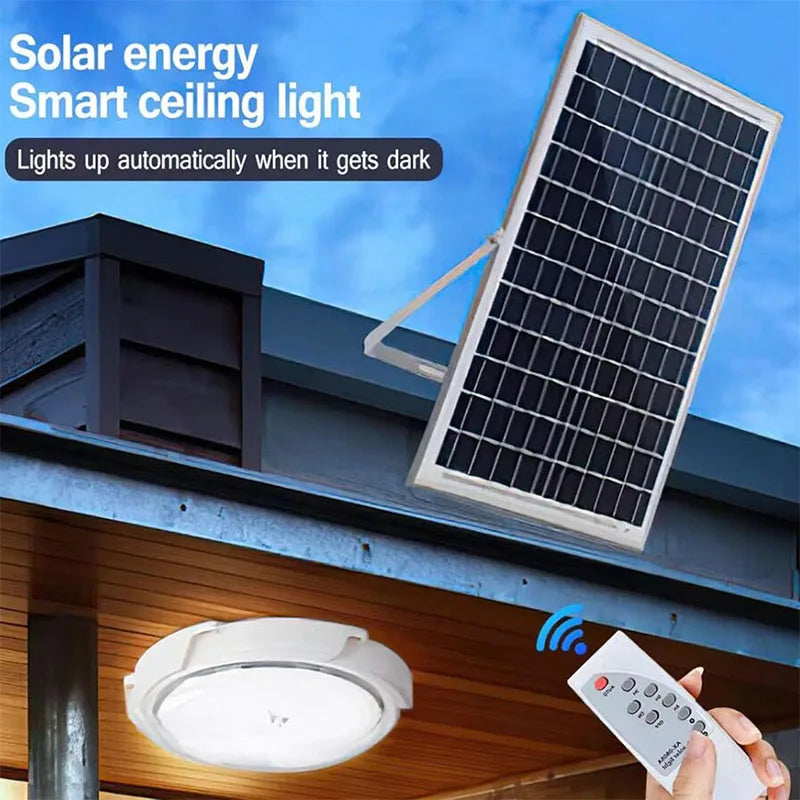 LED Solar Ceiling Light 25/40/60/80/100W  Solar Lamp Outdoor Waterproof Remote Control for Garden Hallway Indoor Living Room