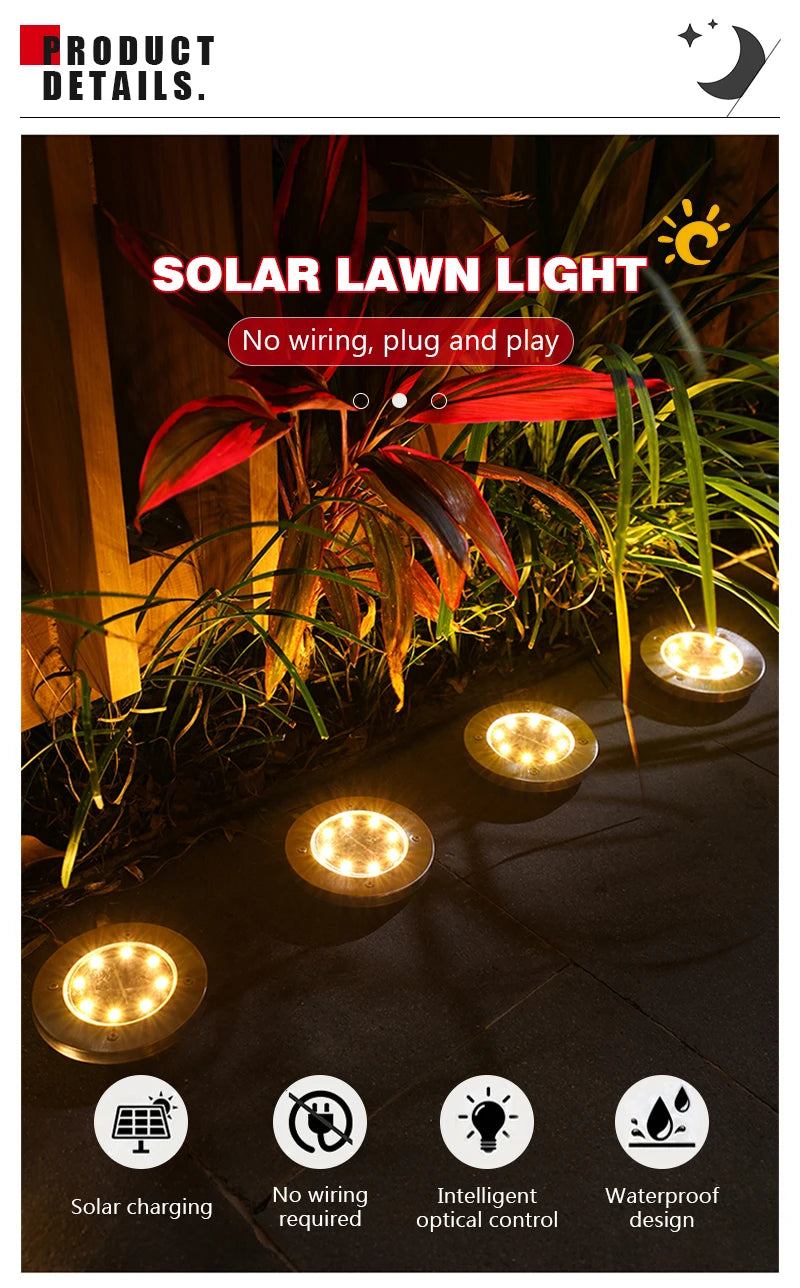 8/20 LED Solar Disc Light Outdoor IP65 Waterproof Underground Light Courtyard Road Deck Lamp Garden Lawn Decorative Spotlight