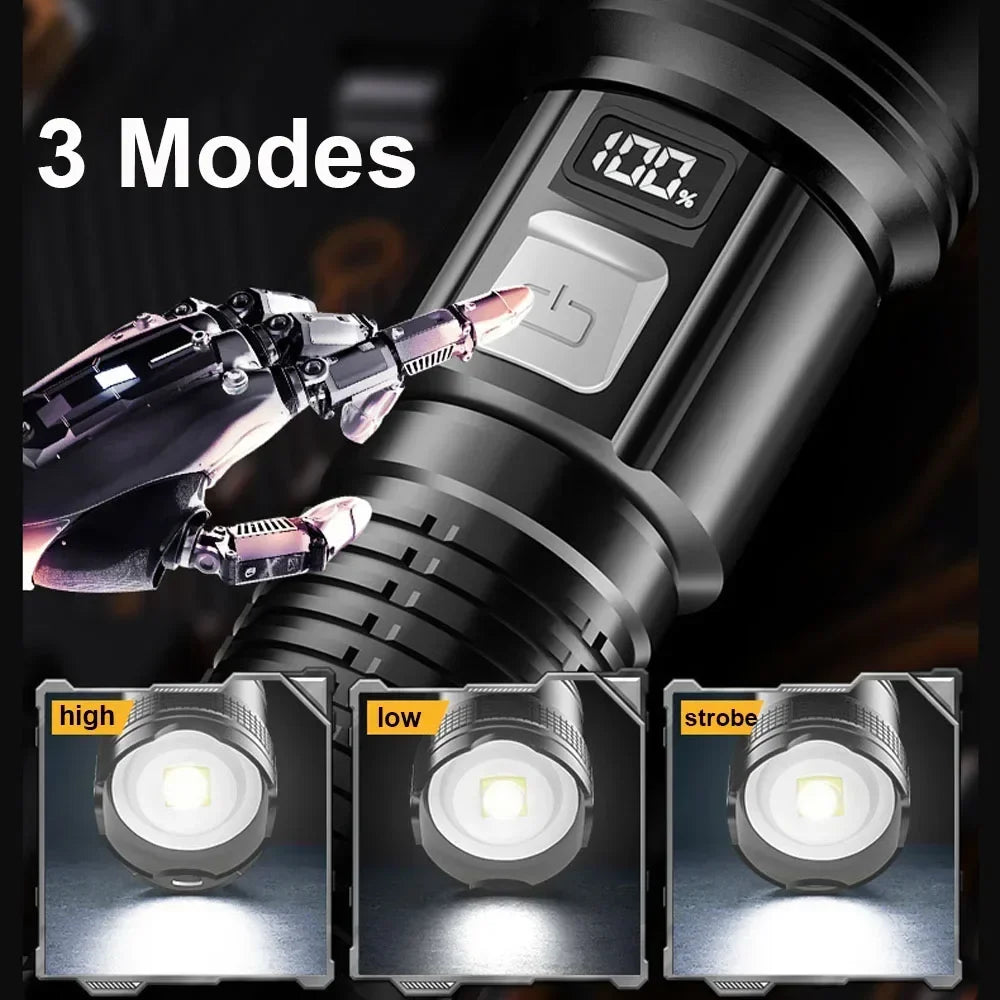 High Strong Power Led Flashlights Tactical Flash Light Torch Ultra Bright Lamp USB Charging Camping Fishing Defensa Zoom Lantern