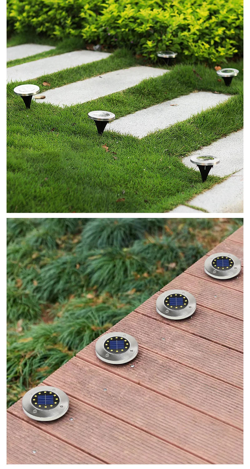 8/20 LED Solar Disc Light Outdoor IP65 Waterproof Underground Light Courtyard Road Deck Lamp Garden Lawn Decorative Spotlight