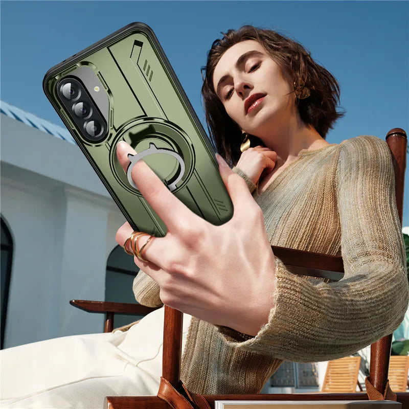 Armor Magnetic Ring Shockproof Case For Samsung Galaxy A14 A15 A35 A55 A16 A26 A36 A56 5G Magsafe Wireless Charging Cover