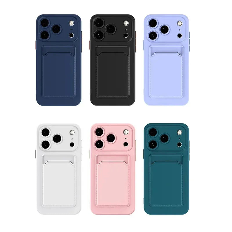 For iPhone 17ProMax 17 17Air Air Pro Max 17Pro 16 16Plus Plus + 16E Card Slot Wallet Bag Cover Luxury Silicone Soft Phone Cases