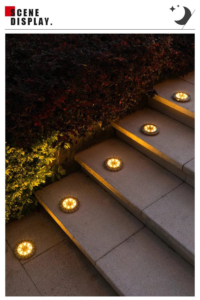 8/20 LED Solar Disc Light Outdoor IP65 Waterproof Underground Light Courtyard Road Deck Lamp Garden Lawn Decorative Spotlight