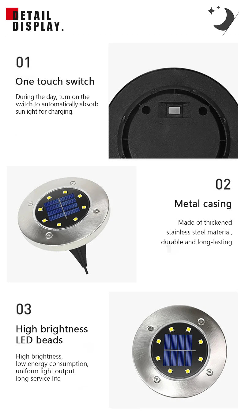 8/20 LED Solar Disc Light Outdoor IP65 Waterproof Underground Light Courtyard Road Deck Lamp Garden Lawn Decorative Spotlight