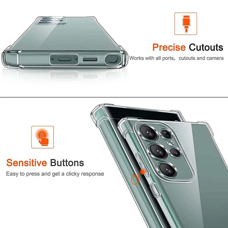 Shockproof Clear Silicone Soft Case For Samsung S25 S24 S23 S22 S21 Ultra plus note20 Galaxy S 23 22 21 FE + Phone Cases Cover