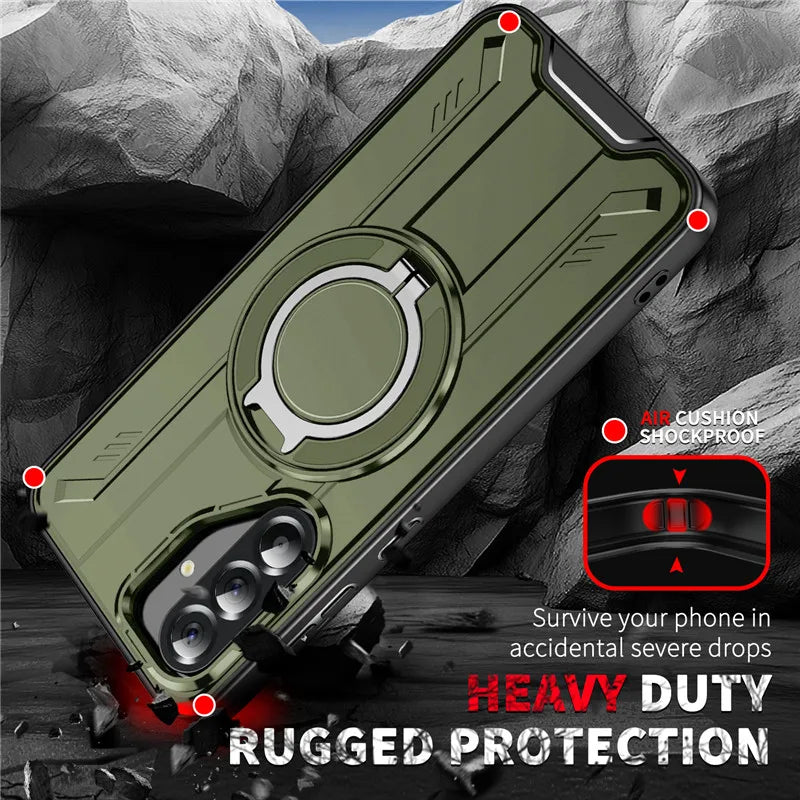 Armor Magnetic Ring Shockproof Case For Samsung Galaxy A14 A15 A35 A55 A16 A26 A36 A56 5G Magsafe Wireless Charging Cover