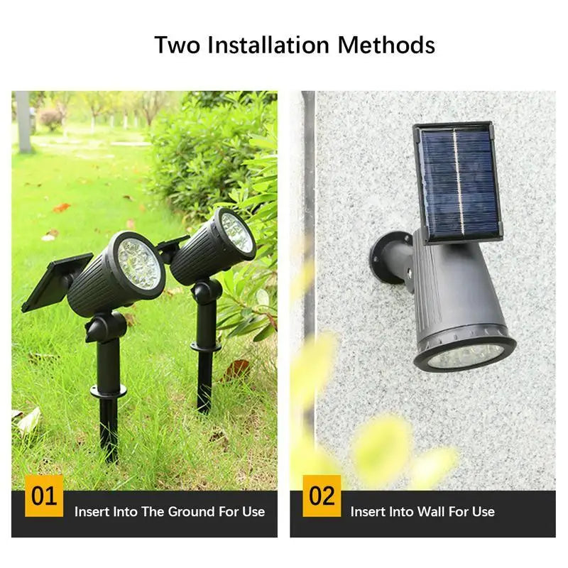 9LED Solar Spotlights Garden Waterproof IP65 Spot Lights Brightness Adjustable for Outdoor Backyard Driveway Lawn Decor Lighting