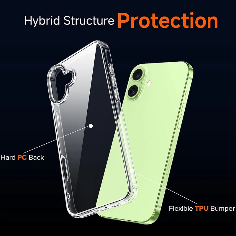Shockproof Acrylic Hard Case for iPhone 17 Air Cover Silicone Soft Back Cover for iPhone 17 16 15 14 13 12 11 Pro Max Mini Shell