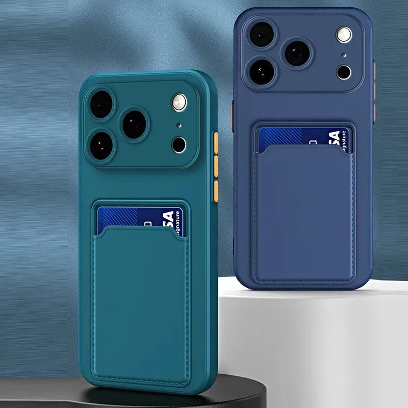 For iPhone 17ProMax 17 17Air Air Pro Max 17Pro 16 16Plus Plus + 16E Card Slot Wallet Bag Cover Luxury Silicone Soft Phone Cases