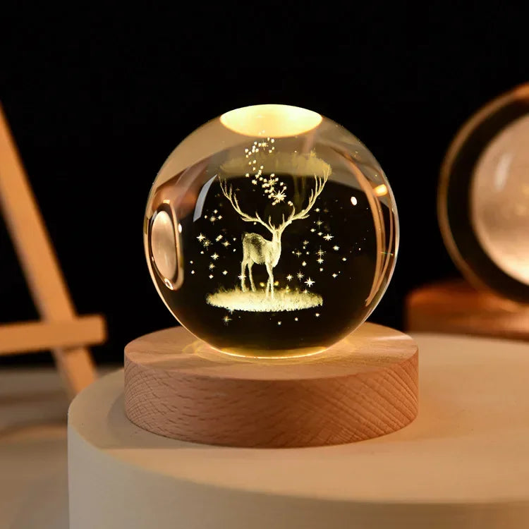 Night Light, LED Light, Crystal Ball, USB Powered, Saturn, Elk, Milky Way, Pattern, Ambient Light, Christmas Gift Light