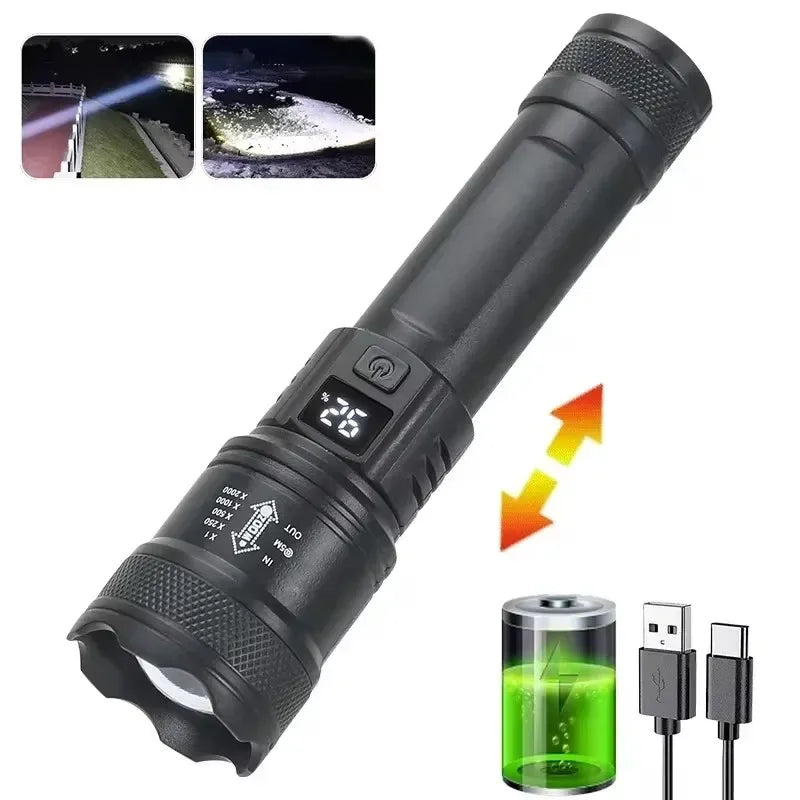 High Strong Power Led Flashlights Tactical Flash Light Torch Ultra Bright Lamp USB Charging Camping Fishing Defensa Zoom Lantern