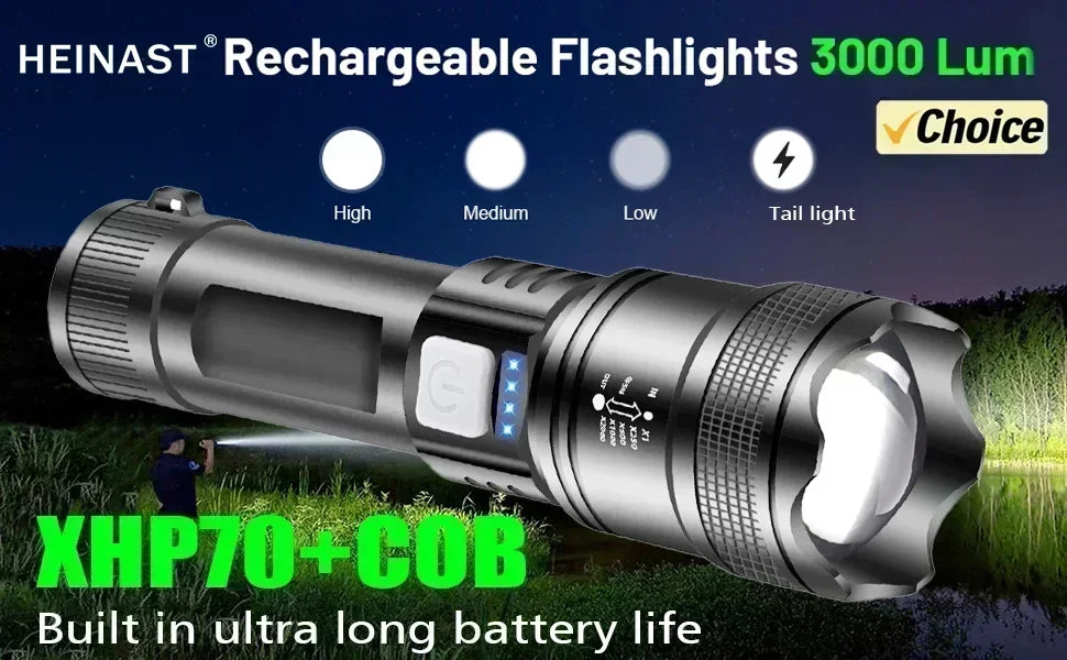 High Strong Power Led Flashlights Tactical Flash Light Torch Ultra Bright Lamp USB Charging Camping Fishing Defensa Zoom Lantern