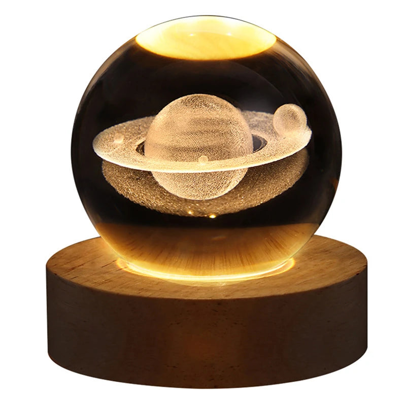 Night Light, LED Light, Crystal Ball, USB Powered, Saturn, Elk, Milky Way, Pattern, Ambient Light, Christmas Gift Light
