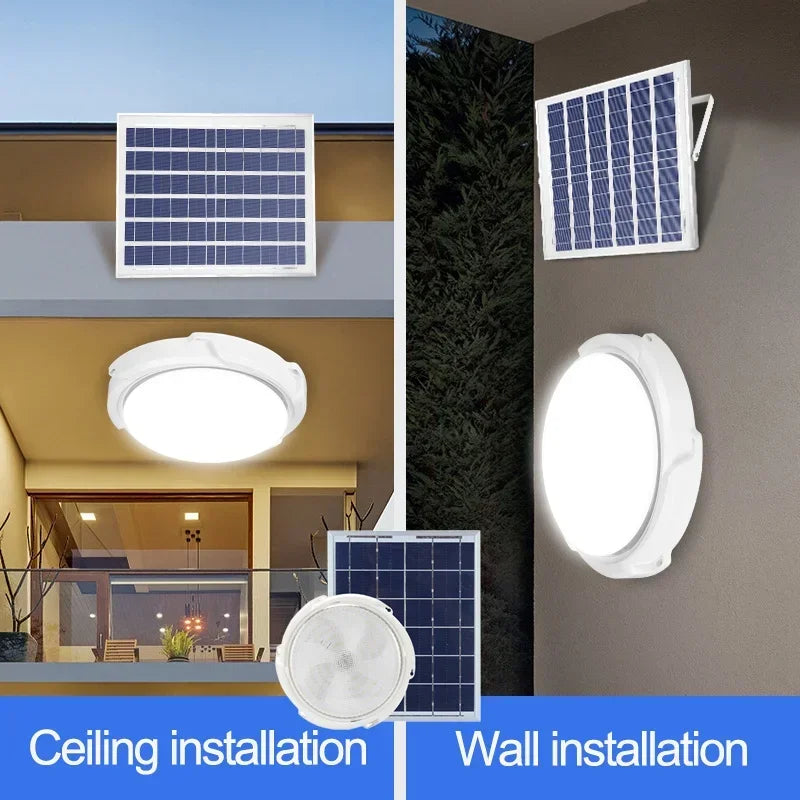 LED Solar Ceiling Light 25/40/60/80/100W  Solar Lamp Outdoor Waterproof Remote Control for Garden Hallway Indoor Living Room