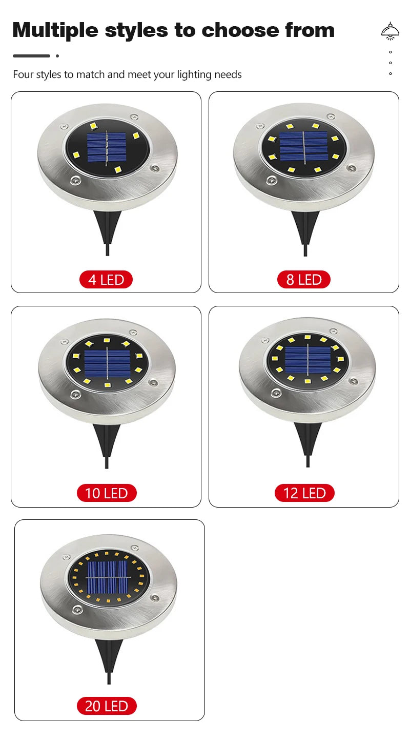 8/20 LED Solar Disc Light Outdoor IP65 Waterproof Underground Light Courtyard Road Deck Lamp Garden Lawn Decorative Spotlight