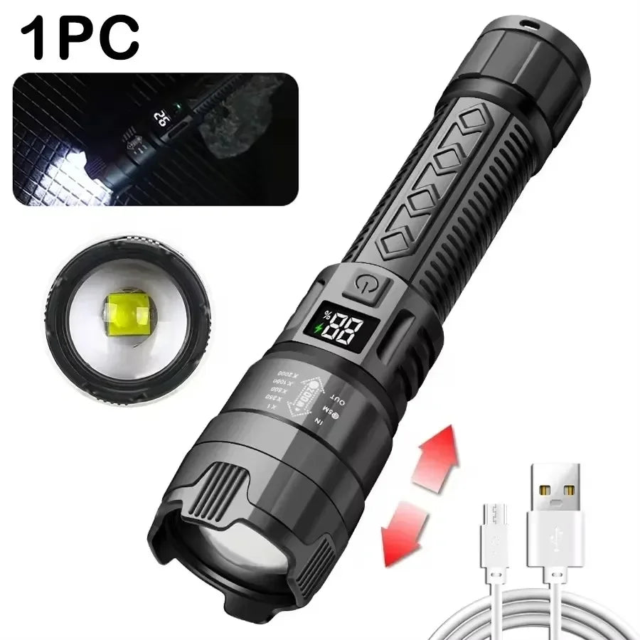 High Strong Power Led Flashlights Tactical Flash Light Torch Ultra Bright Lamp USB Charging Camping Fishing Defensa Zoom Lantern