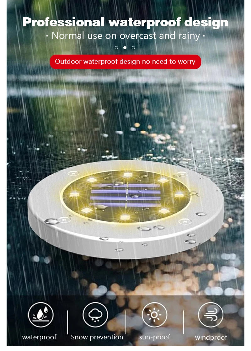 8/20 LED Solar Disc Light Outdoor IP65 Waterproof Underground Light Courtyard Road Deck Lamp Garden Lawn Decorative Spotlight